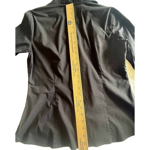INC Black Long Sleeve Fitted Stretch Button Up Shirt French Cuffs Blouse sz 10 - Picture 8 of 8